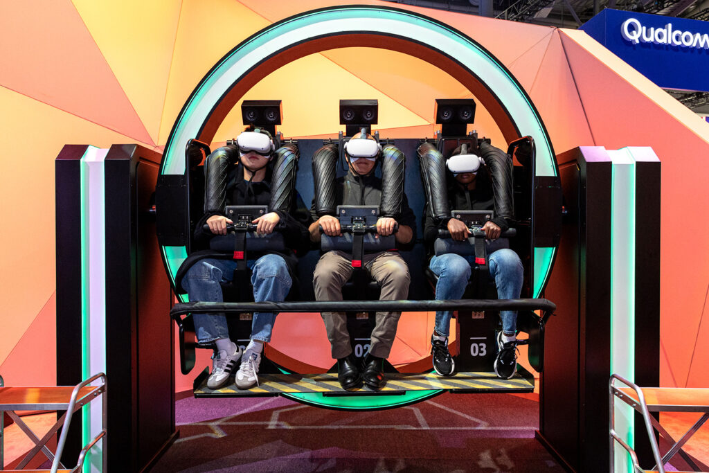 A virtual reality ride being demonstrated at CES 2024